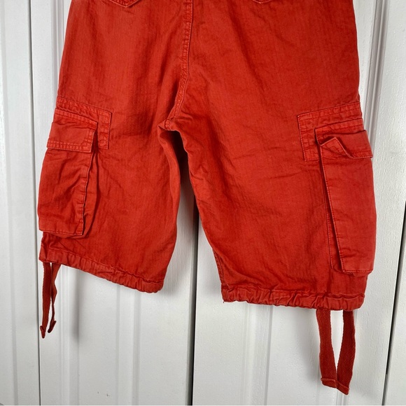 Y2K 2000s Ripstop Cargo Utility Shorts Men’s 28 Burnt Orange Tie Belted Faded - Picture 10 of 15